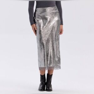 NWT Women's Metallic Silver Woven Midi Skirt - A New Day for Target Silver Small